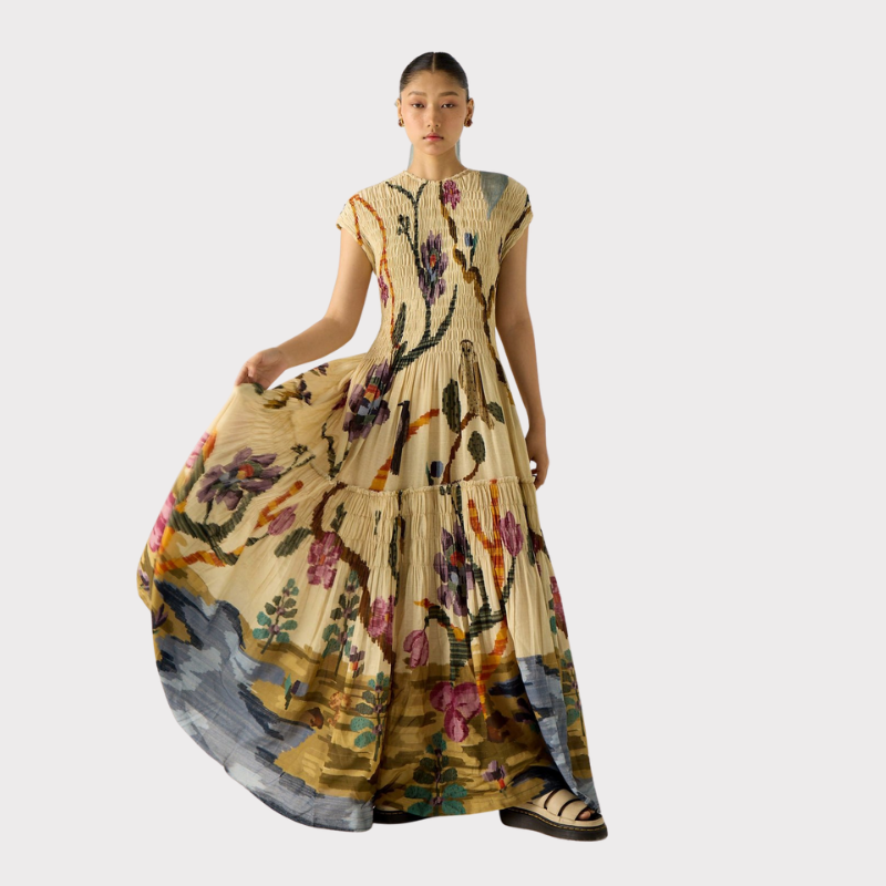 Clara | Pleated Print Maxi Dress Liora Lane Boutique