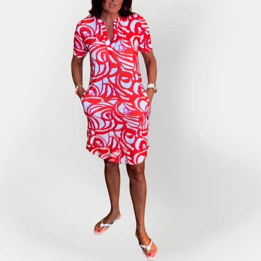 Midi Dress with Pattern and Short Sleeves Jasmine's Boutique Australia