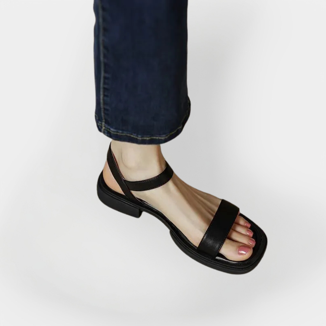 Leather Sandals with Low Heel Liora Lane Boutique