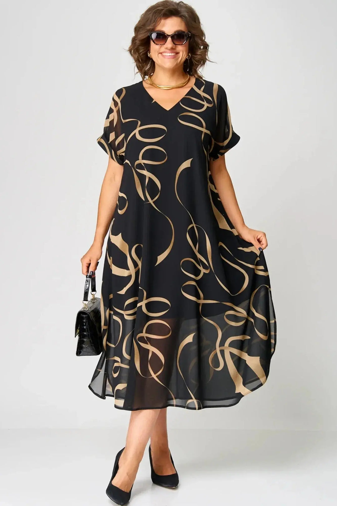 Airy Dress with Linear Designs and V Neckline Jasmine's Boutique Australia