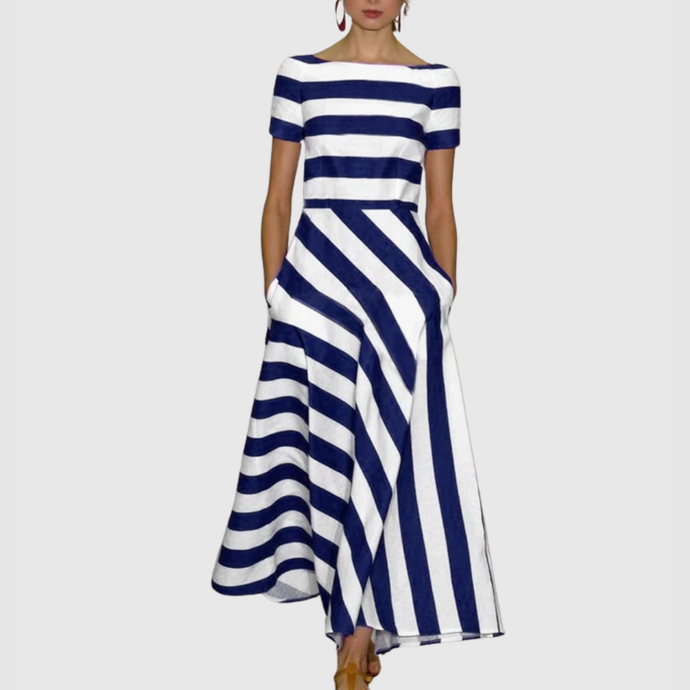 Elegant Long Dress with Stripes and Short Sleeves Jasmine's Boutique Australia