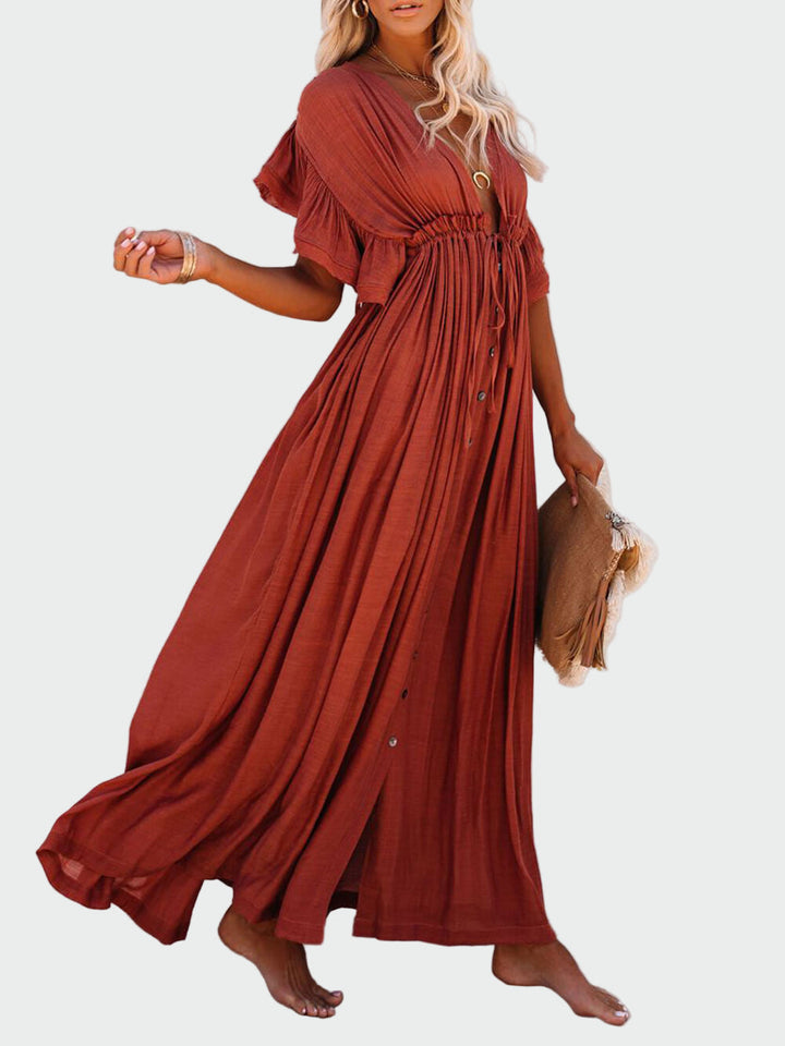 Buttoned Cotton Linen Boho Maxi Dress Jasmine's Boutique Australia
