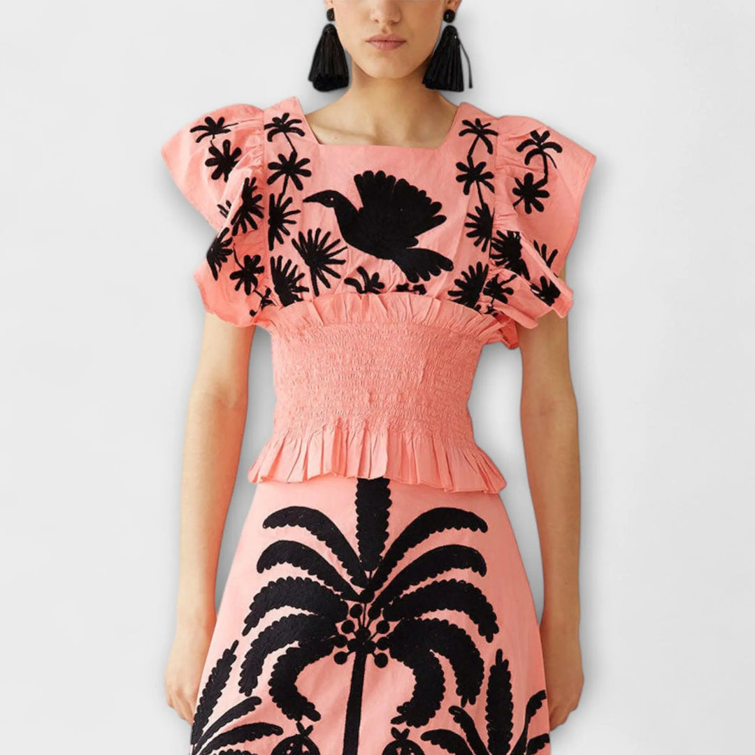 Stylish Tanktop with Palm and Tropical Bird Design Jasmine's Boutique Australia