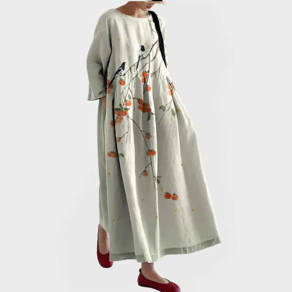 Elegant Maxi Dress in Linen with Embroidered Floral Lace Jasmine's Boutique Australia