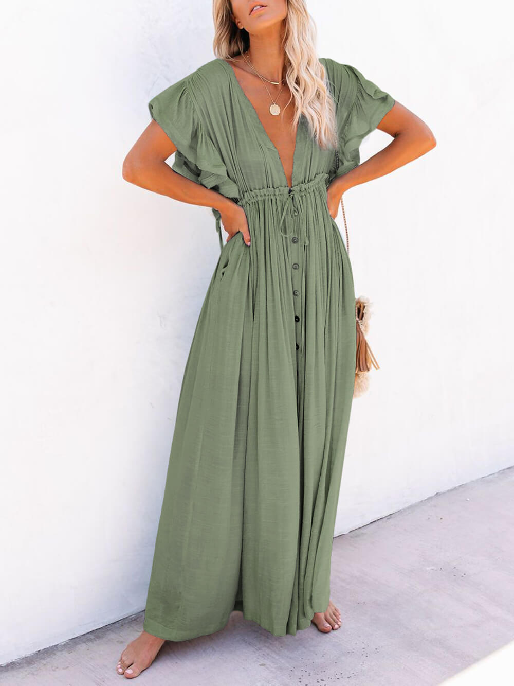 Buttoned Cotton Linen Boho Maxi Dress Jasmine's Boutique Australia