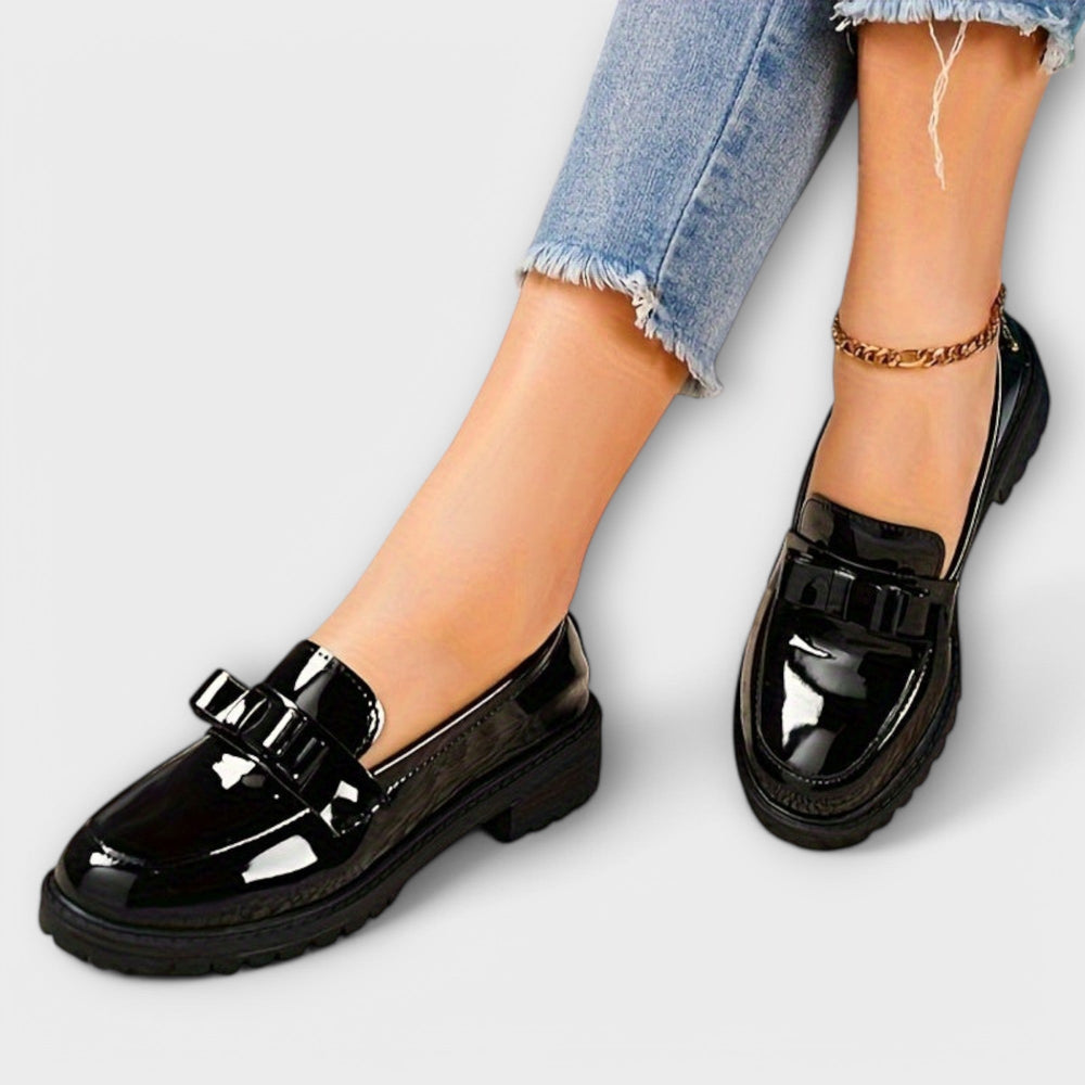 Women's Black Patent Moccasins with Bow Jasmine's Boutique Australia