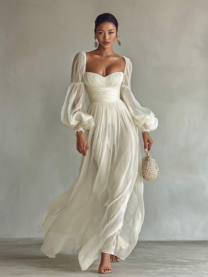 Women's Chiffon Maxi Dress with Square Neckline and Long Sleeves Jasmine's Boutique Australia