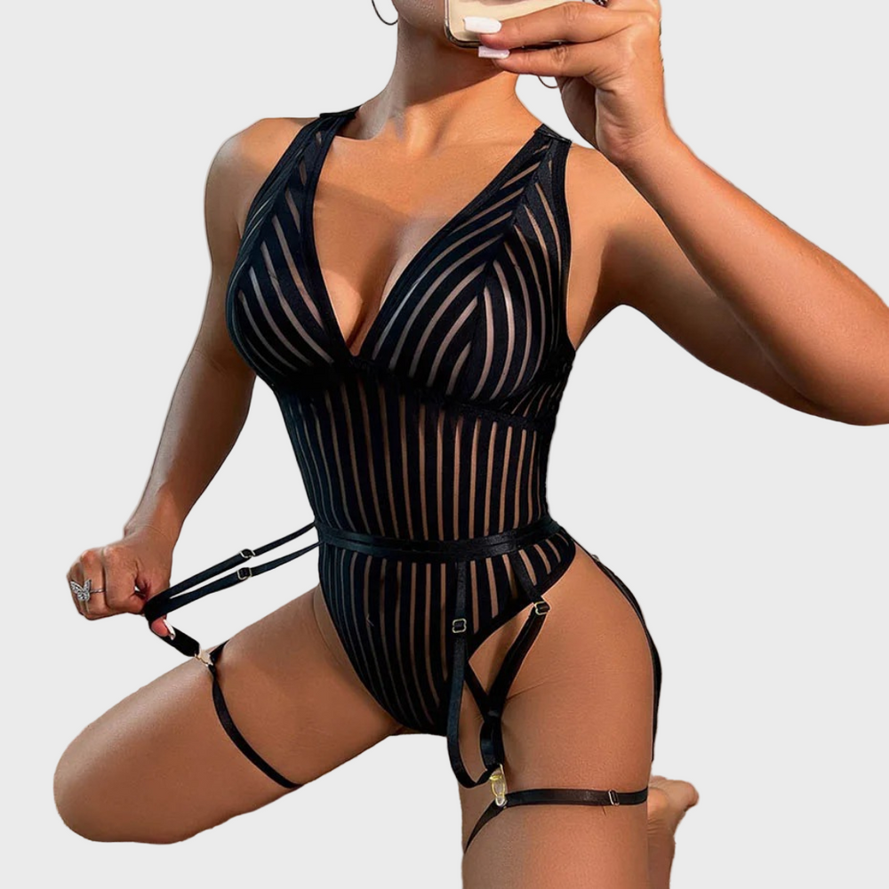 Midnight Stripes Mesh Bodysuit Jasmine's Boutique Australia