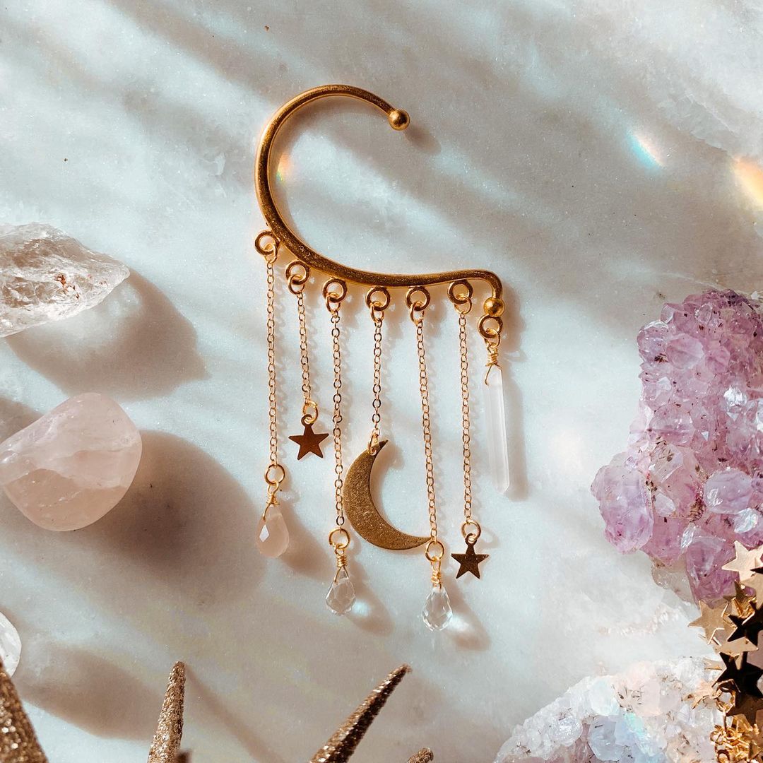 Moon & Star Crystal Tear Drops Ear Cuffs Jasmine's Boutique Australia