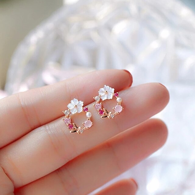 Elegant Floral Earrings with Pearls and Zirconia in Rose Gold Jasmine's Boutique Australia