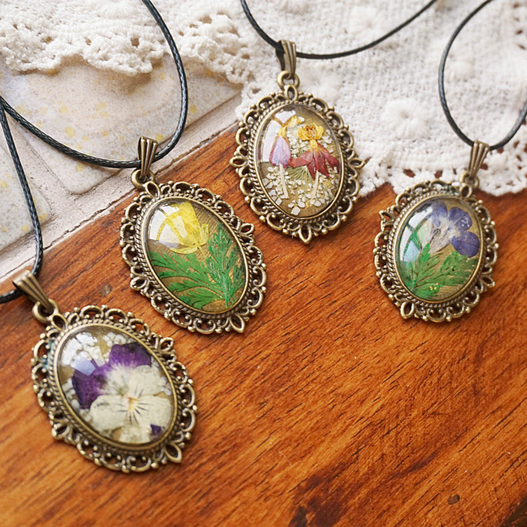 Flower Necklace from Resin - French Retro Violet & Lobelia Erinus Jasmine's Boutique Australia