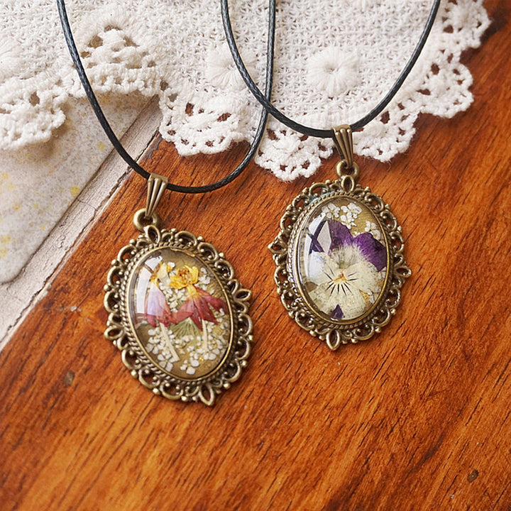 Flower Necklace from Resin - French Retro Violet & Lobelia Erinus Jasmine's Boutique Australia