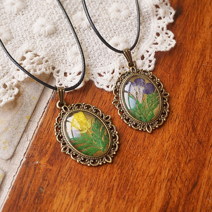 Flower Necklace from Resin - French Retro Violet & Lobelia Erinus Jasmine's Boutique Australia