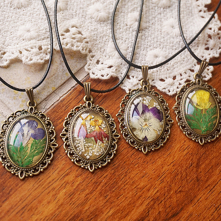 Flower Necklace from Resin - French Retro Violet & Lobelia Erinus Jasmine's Boutique Australia
