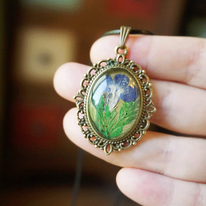 Flower Necklace from Resin - French Retro Violet & Lobelia Erinus Jasmine's Boutique Australia