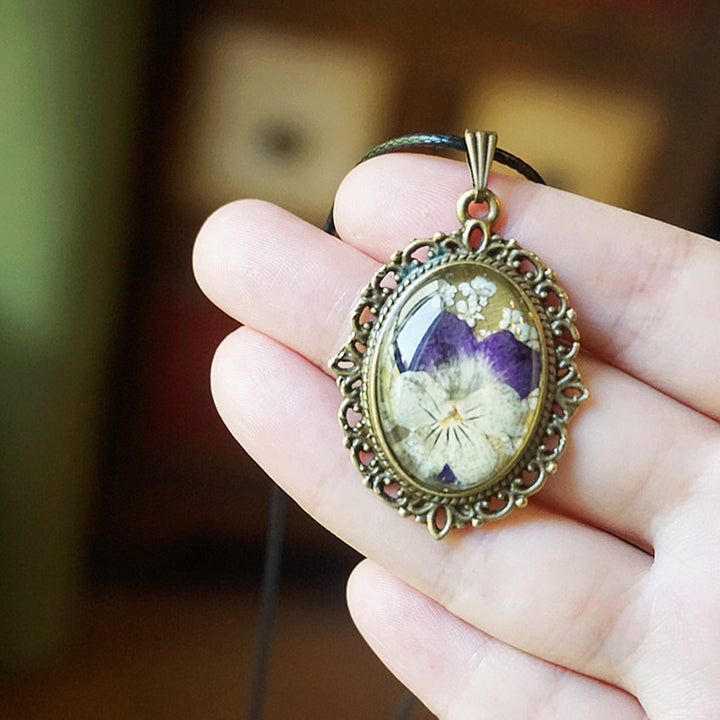 Flower Necklace from Resin - French Retro Violet & Lobelia Erinus Jasmine's Boutique Australia