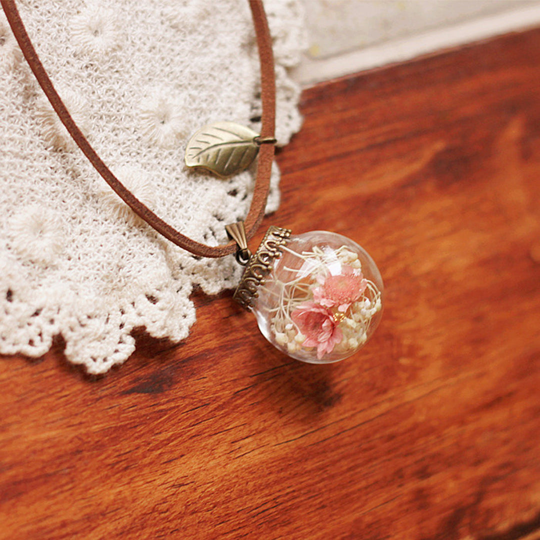 Flower Necklace made of Resin - Crystal Ball Pink Girl Garden Jasmine's Boutique Australia