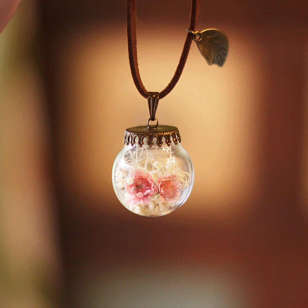 Flower Necklace made of Resin - Crystal Ball Pink Girl Garden Jasmine's Boutique Australia