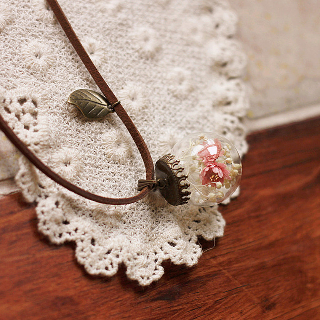 Flower Necklace made of Resin - Crystal Ball Pink Girl Garden Jasmine's Boutique Australia