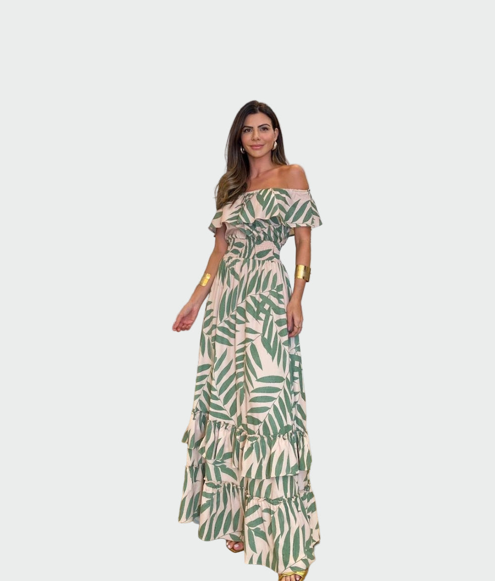 One Sleeve Palm Print Maxi Dress Jasmine's Boutique Australia