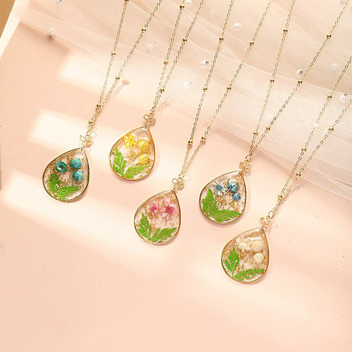 Pressed Resin Flower Necklace - Gold Tulip Leaf & Ferns Jasmine's Boutique Australia