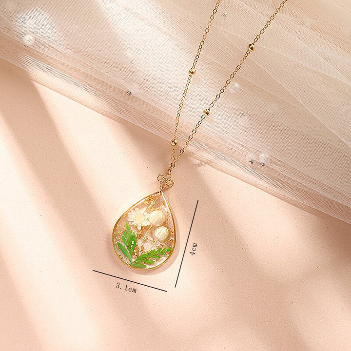 Pressed Resin Flower Necklace - Gold Tulip Leaf & Ferns Jasmine's Boutique Australia