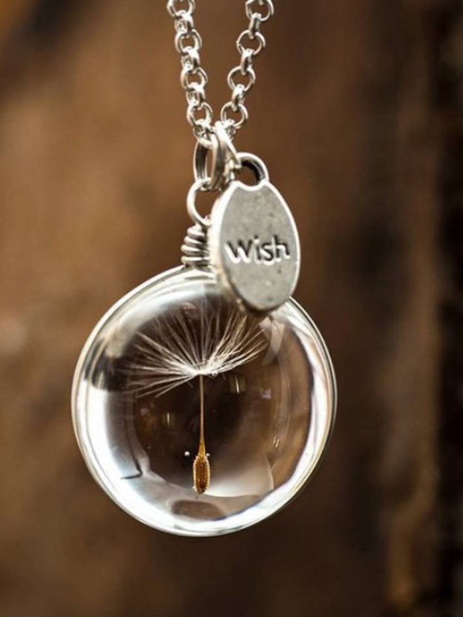 Flower Necklace made of Resin - Round Crystal Dandelion Jasmine's Boutique Australia