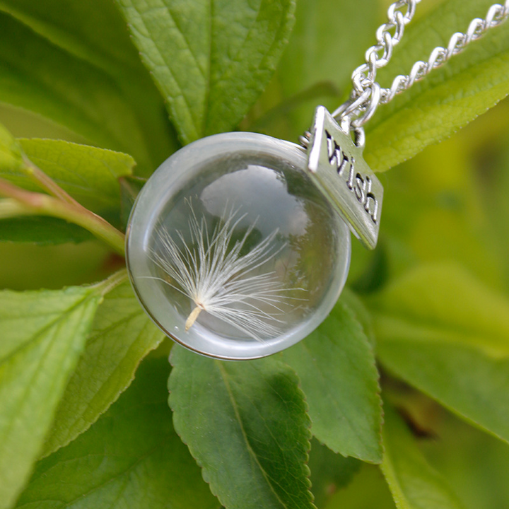 Flower Necklace made of Resin - Round Crystal Dandelion Jasmine's Boutique Australia