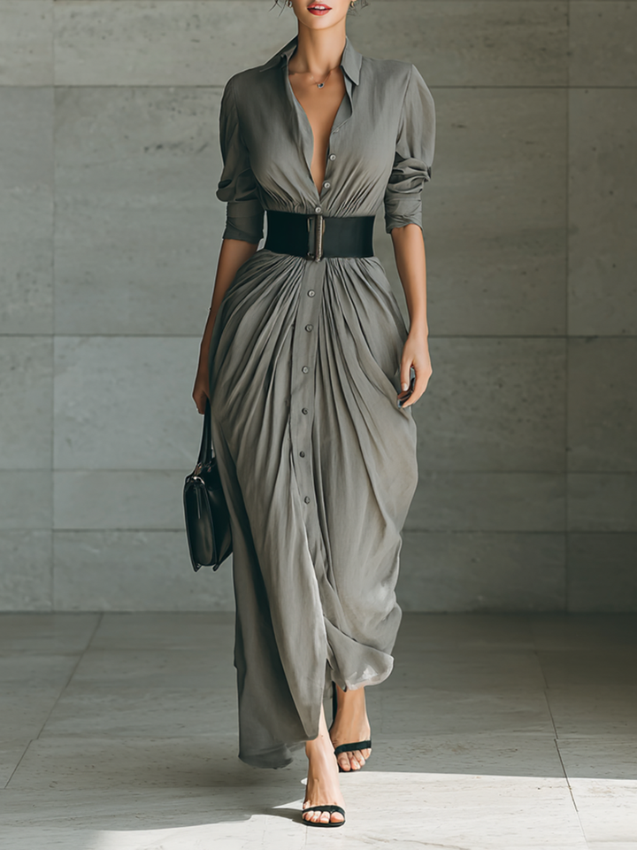 Maxi Dress with Notched Collar and Long Sleeves Jasmine's Boutique Australia
