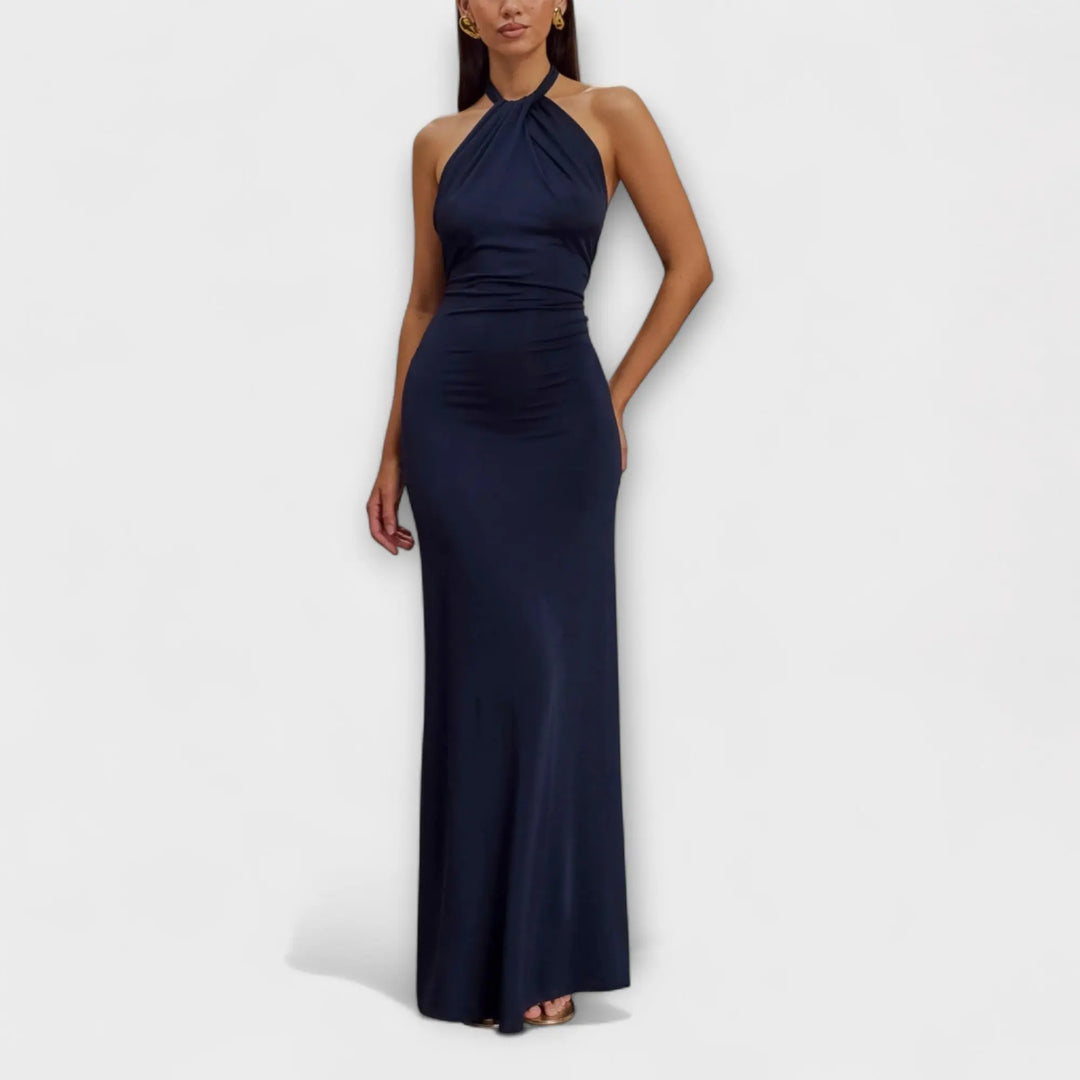 Long Dress with Neck Tie and Satin Texture Jasmine's Boutique Australia