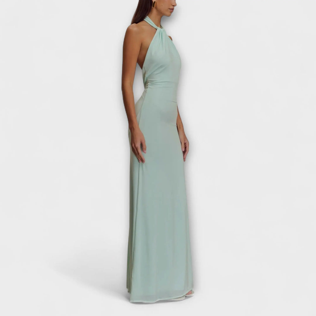 Long Dress with Neck Tie and Satin Texture Jasmine's Boutique Australia