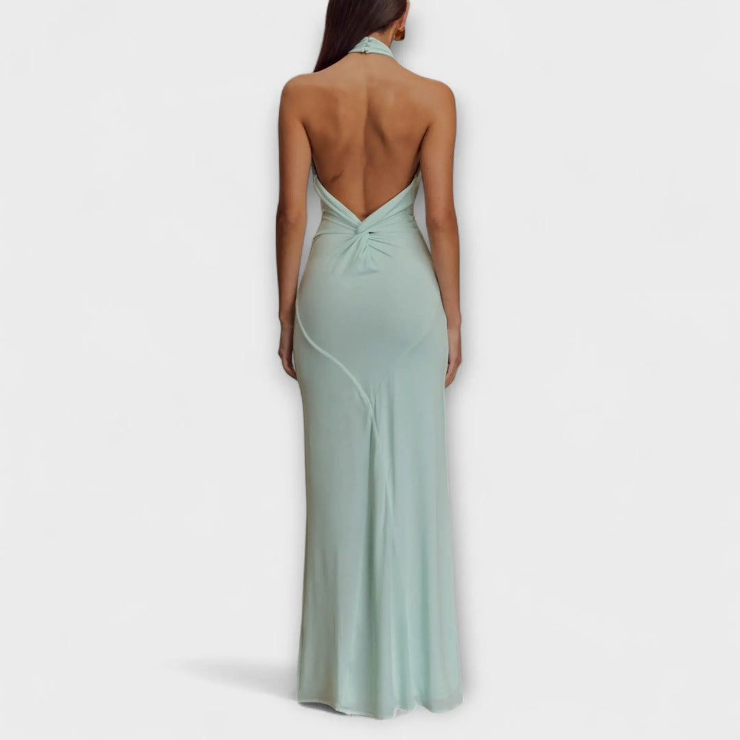 Long Dress with Neck Tie and Satin Texture Jasmine's Boutique Australia