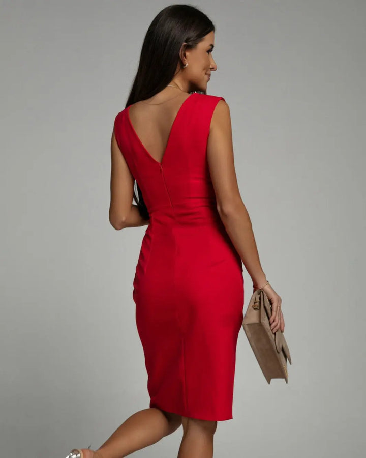 Fitted dress with V neckline and slit Jasmine's Boutique Australia