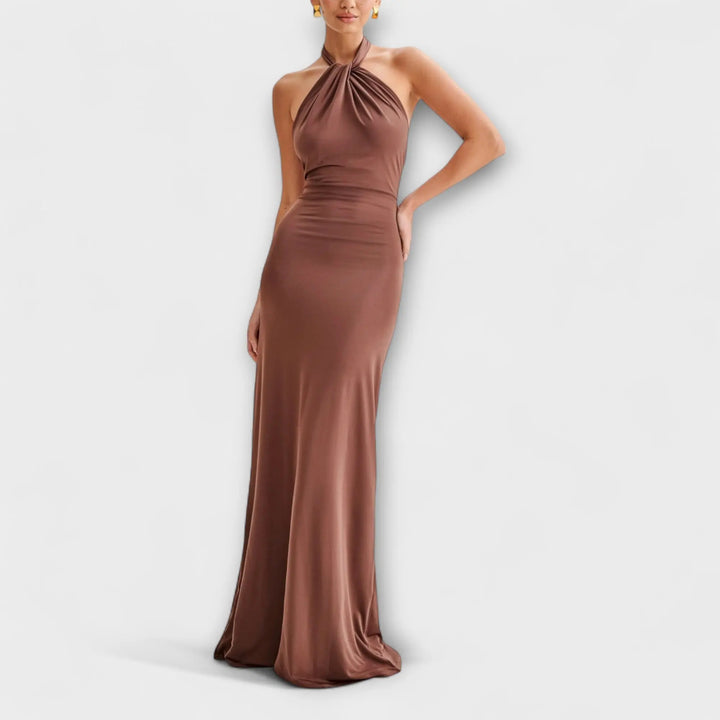 Long Dress with Neck Tie and Satin Texture Jasmine's Boutique Australia