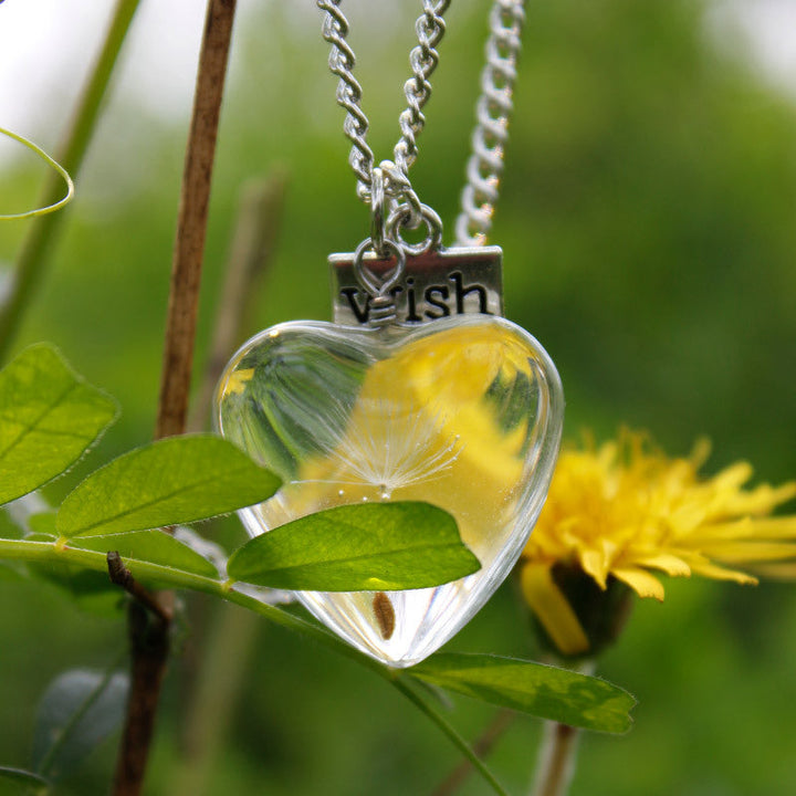 Pressed Resin Flower Necklace - Crystal Heart Dandelion Jasmine's Boutique Australia