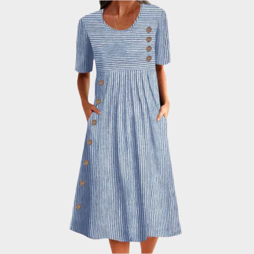 Midi Dress with Buttons and Striped Pattern Jasmine's Boutique Australia