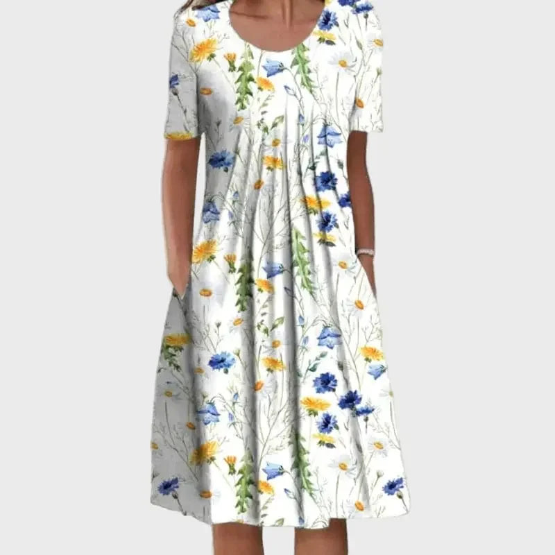 Ditsy Pleated Pocket Dress Luxe-london.uk