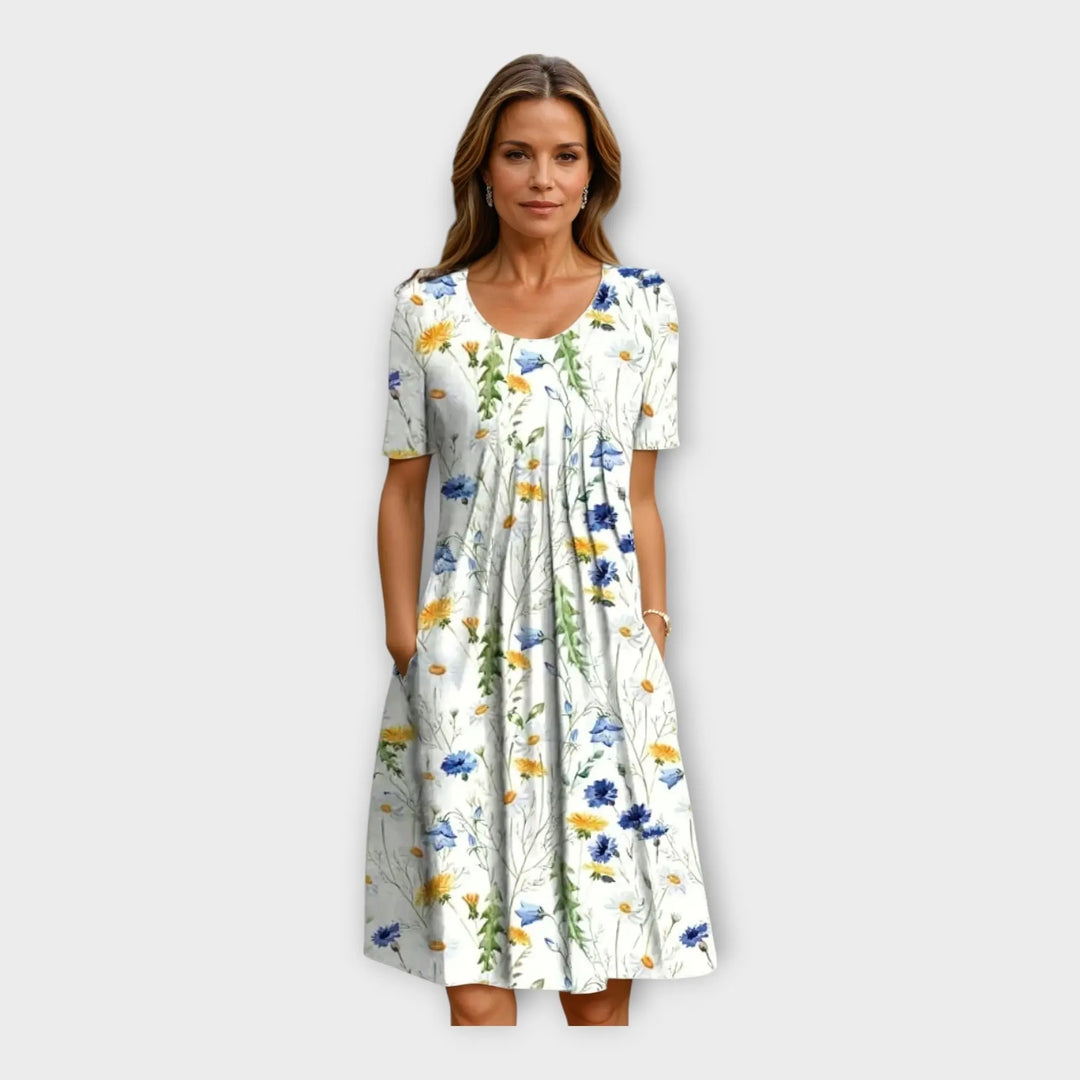 Dress with Floral Design and Short Sleeves Jasmine's Boutique Australia