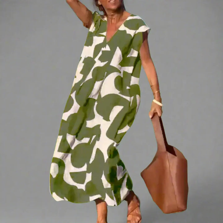 V-Neck Dress with Fabric Print Jasmine's Boutique Australia