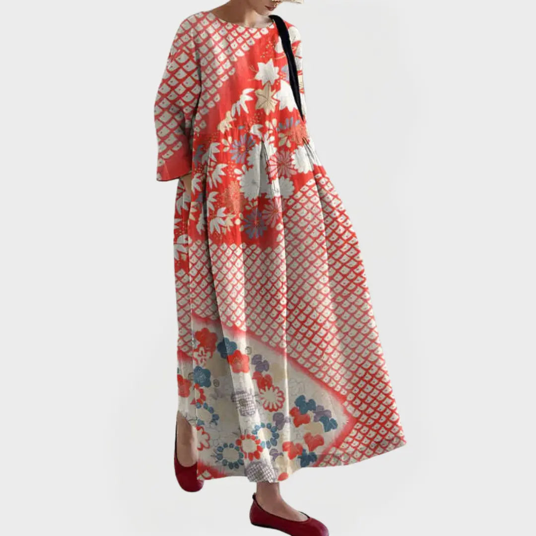 Elegant Maxi Dress in Linen with Embroidered Floral Lace Jasmine's Boutique Australia