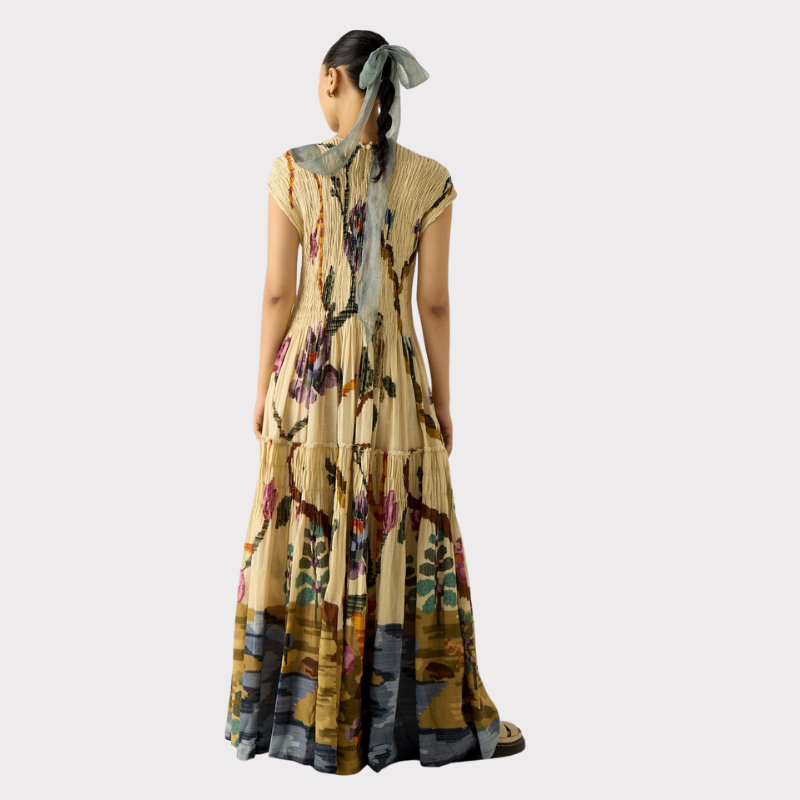 Clara | Pleated Print Maxi Dress Liora Lane Boutique