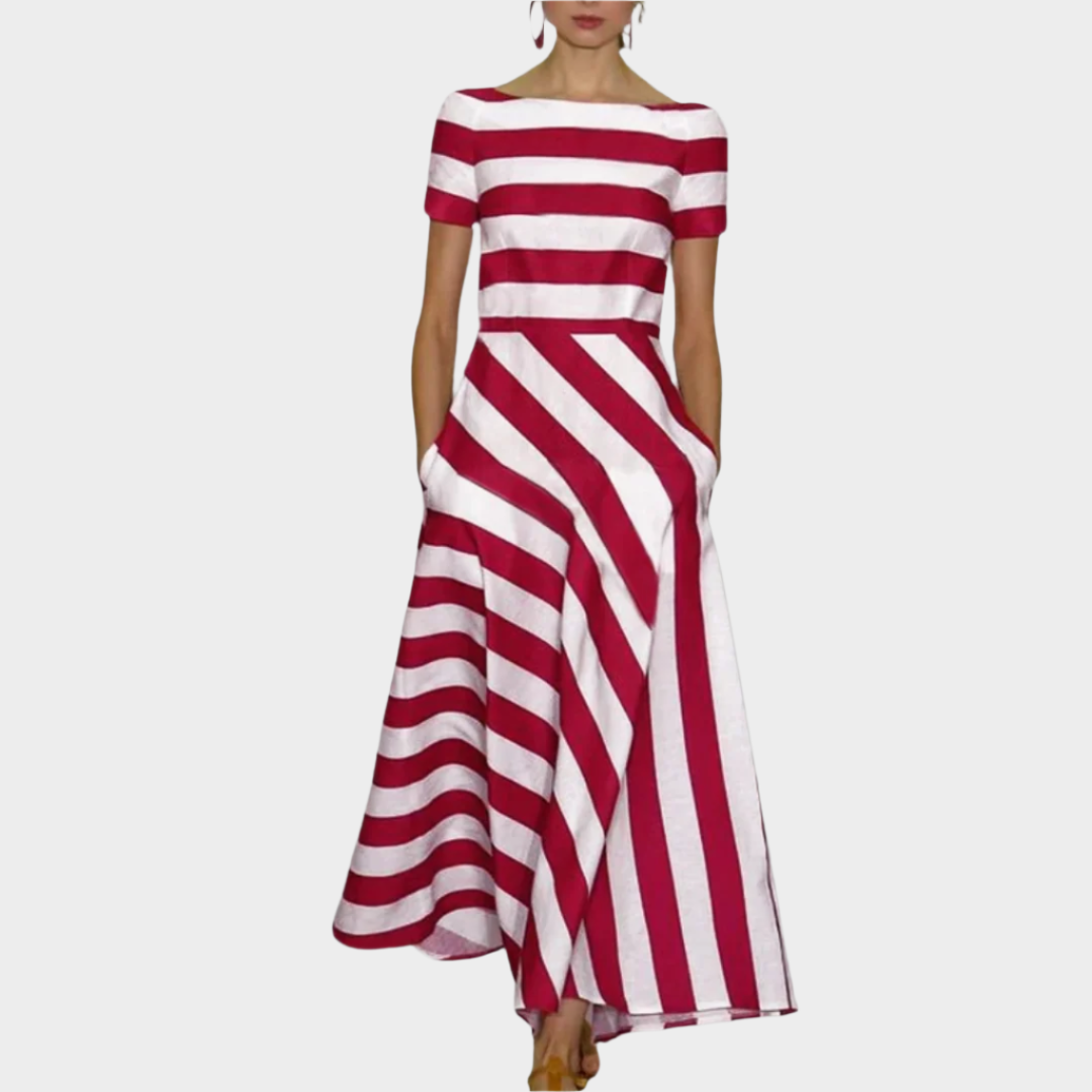 Elegant Long Dress with Stripes and Short Sleeves Jasmine's Boutique Australia