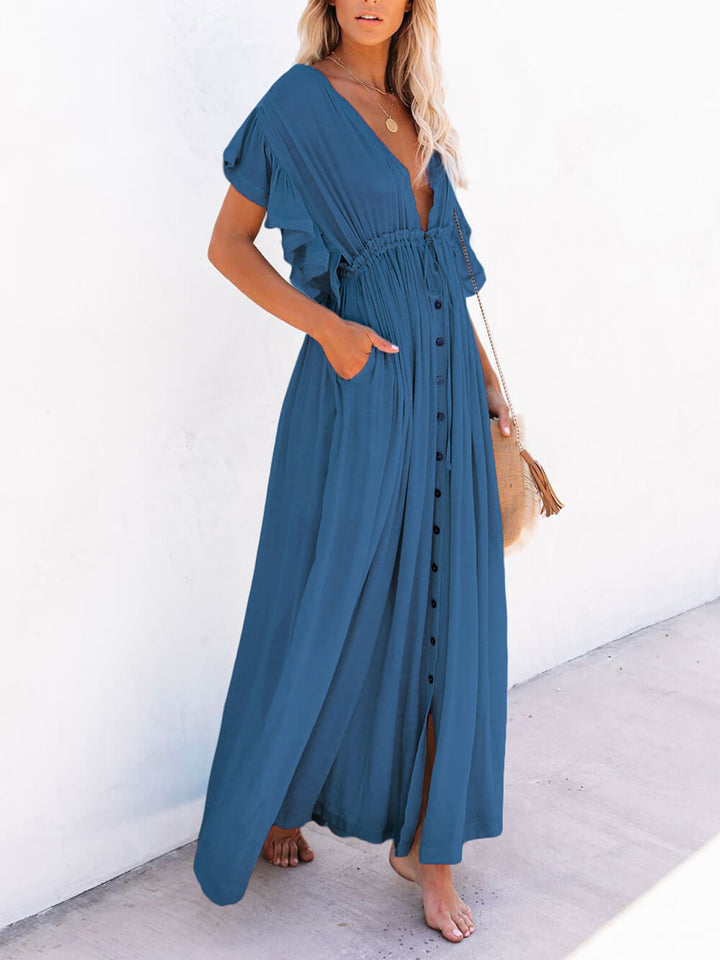 Buttoned Cotton Linen Boho Maxi Dress Jasmine's Boutique Australia