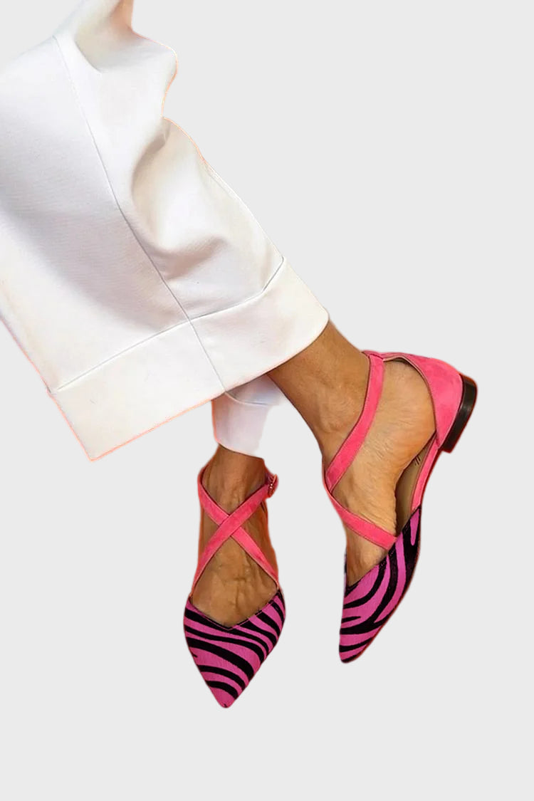 LUCREZIA | Elegant ballet flats with zebra details and glamorous pink straps Jasmine's Boutique Australia