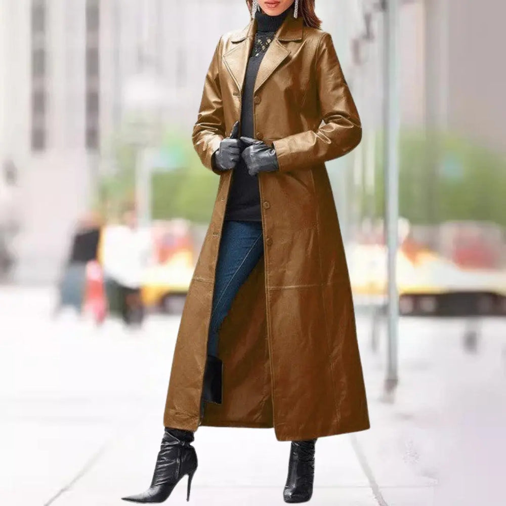 Noir Elegance Long Leather Coat Jasmine's Boutique Australia