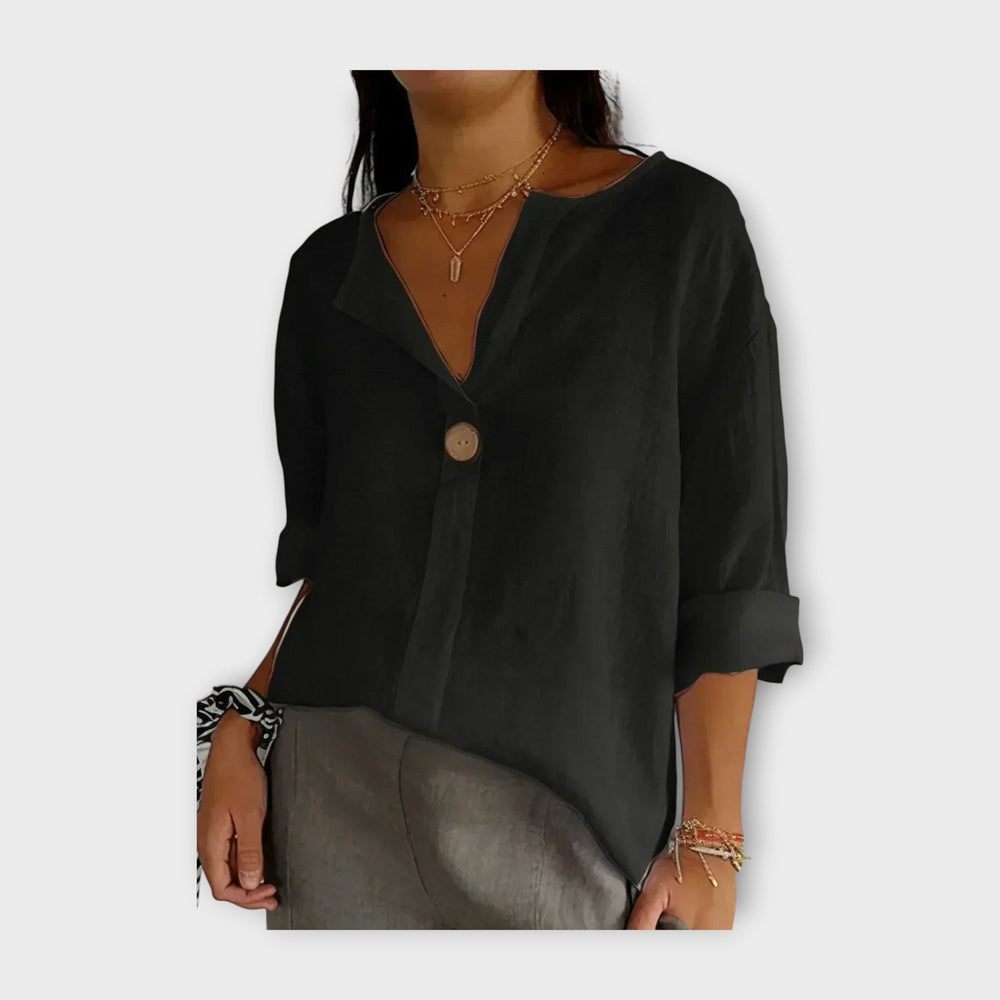 Linen Blouse with Button and V Neckline Jasmine's Boutique Australia
