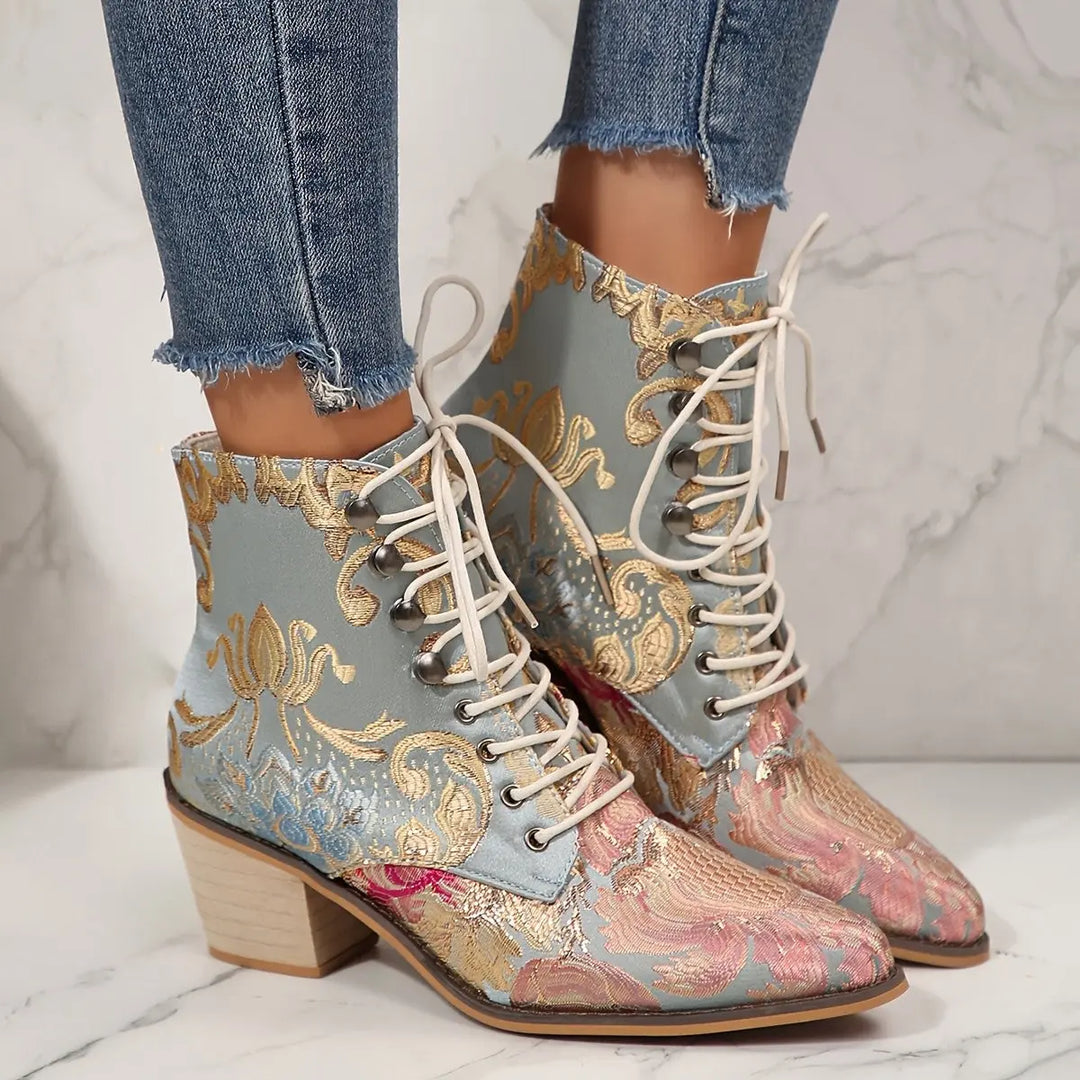 Golden Bloom Lace-Up Ankle Boots Jasmine's Boutique Australia
