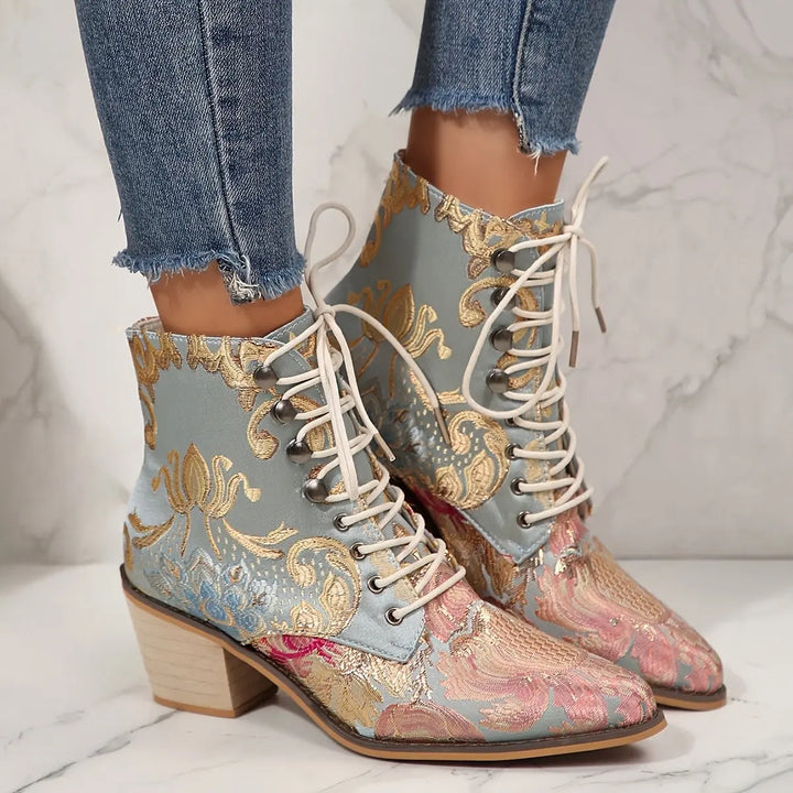 Golden Bloom Lace-Up Ankle Boots Jasmine's Boutique Australia