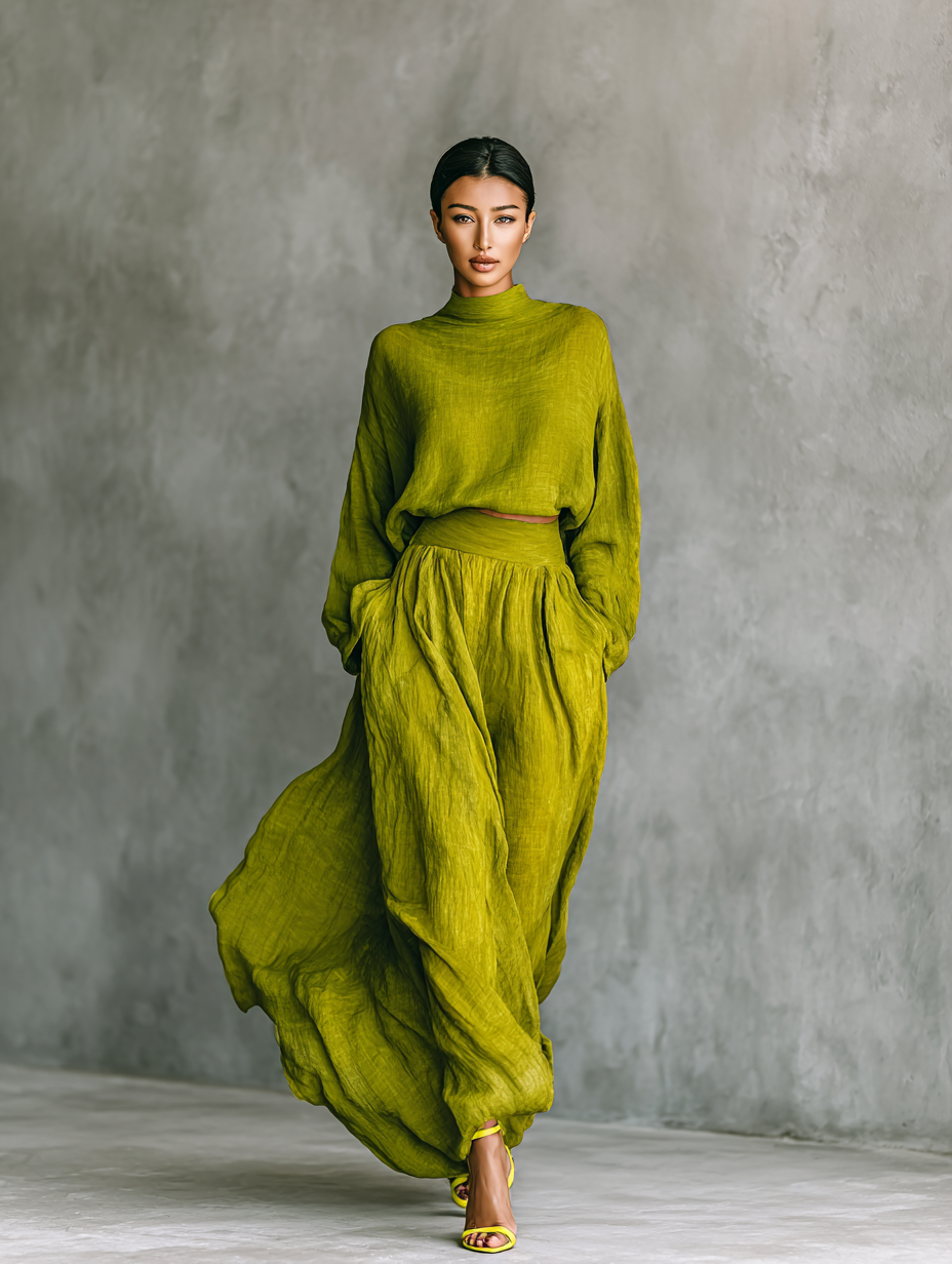 Women's Green Outfit in Cotton-Linen Blend Jasmine's Boutique Australia