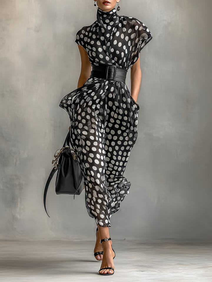 Maxi Chiffon Dress with Polka Dot Print and High Neck Jasmine's Boutique Australia